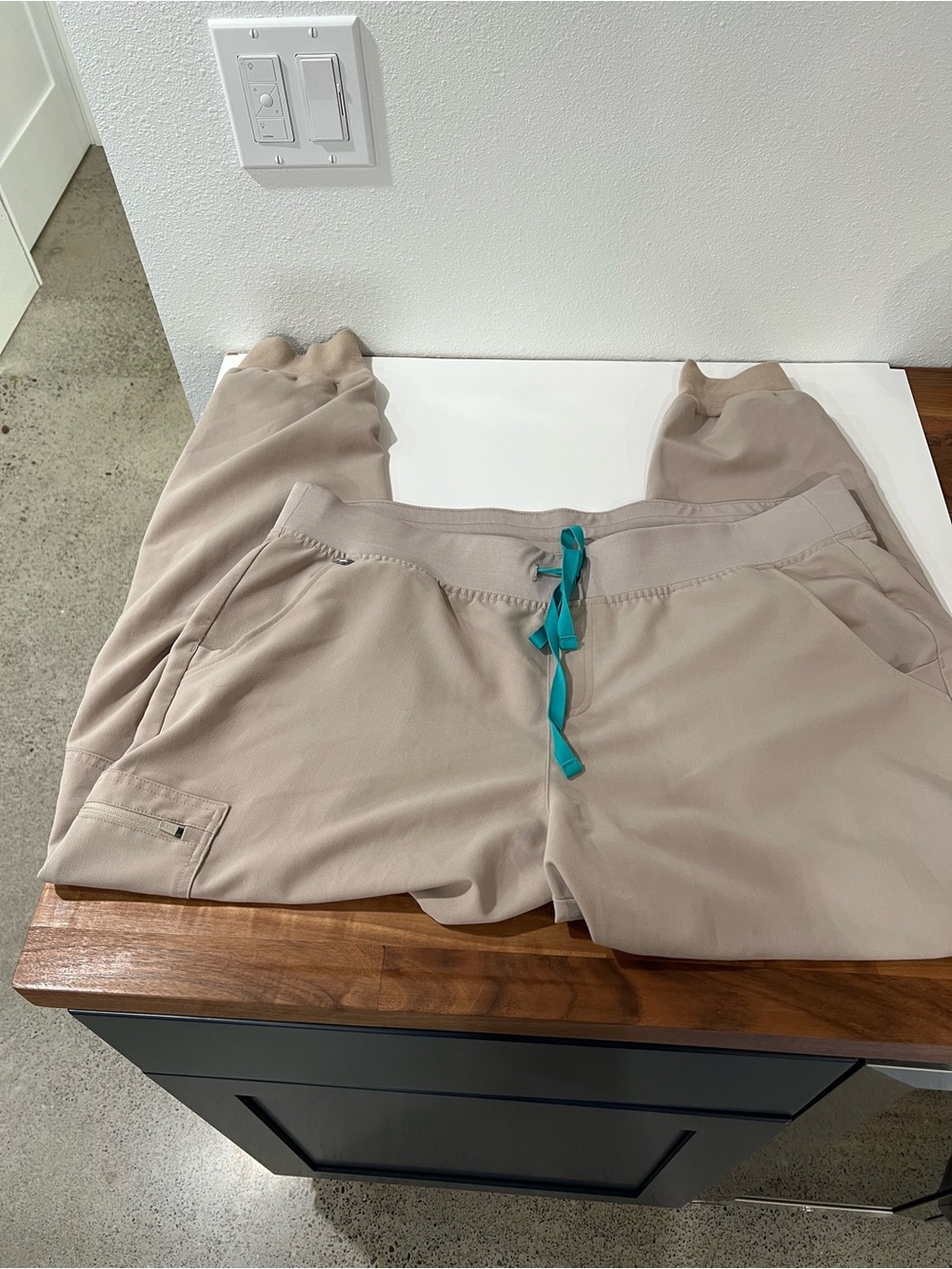 Figs Beige Joggers with Teal Drawcord